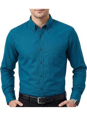 Men's Teal Blue Long Sleeve Button Down Work Casual Dress Shirts With Pocket